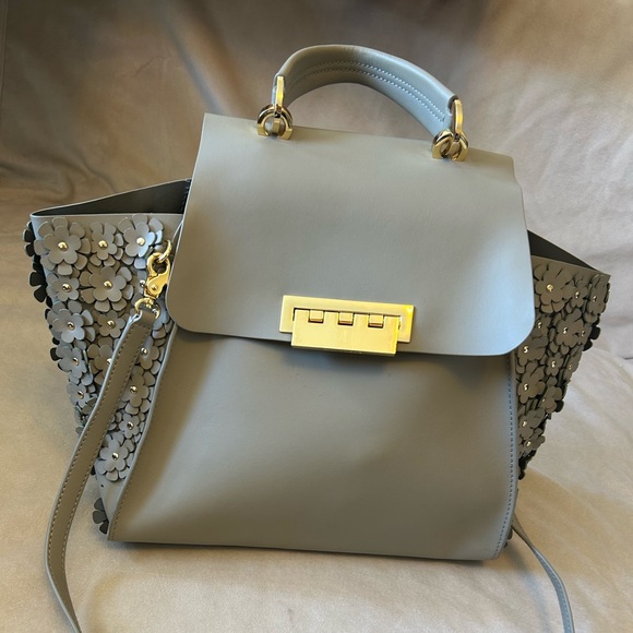 Zac Posen Light Gray Floral-Appliqué Top-Handle Satchel - Picture 2 of 6